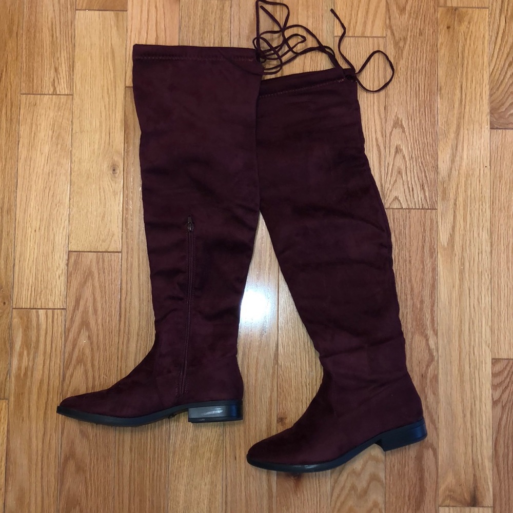 Over-the-knee burgundy boots